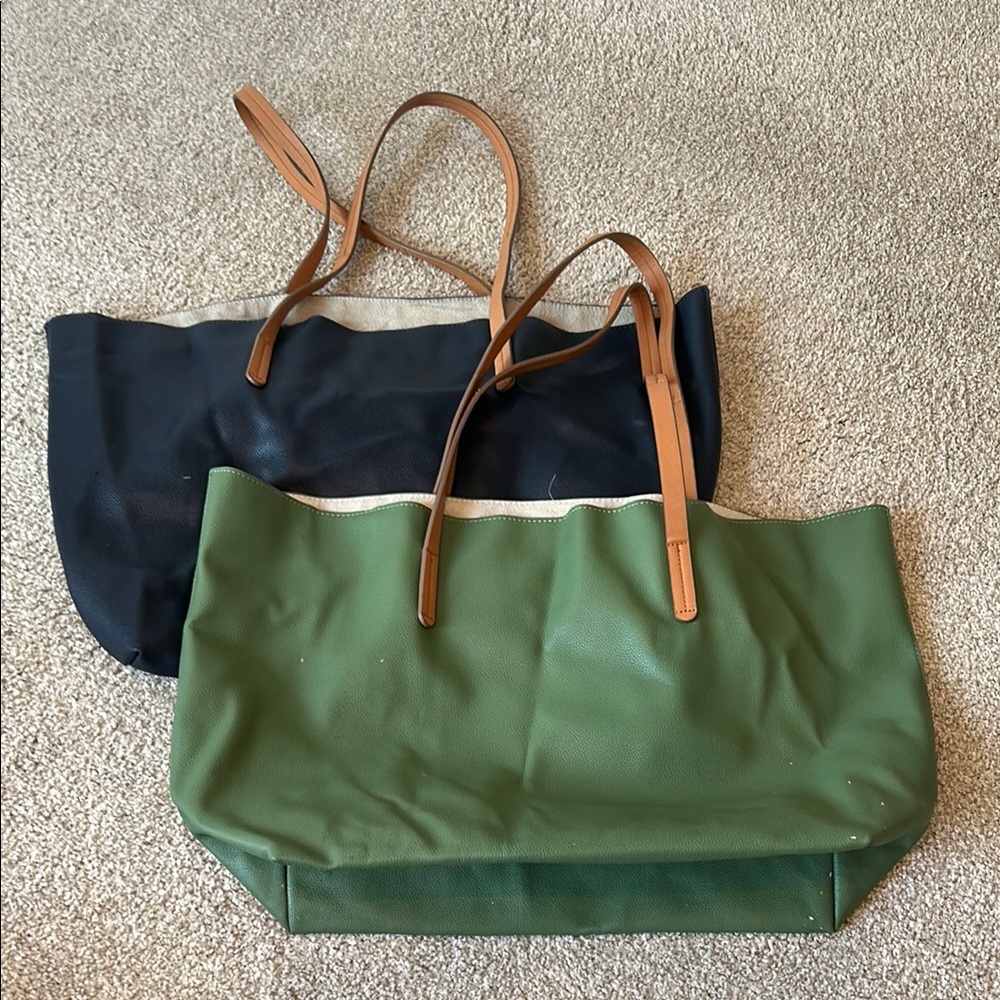 **Two** Boom Supply Green and Navy leather Tote Bag